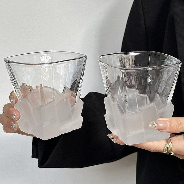 Elosung 4 Pcs Frosted Ice Cube Glass Creative Whiskey Premium Textured Tumbler 300Ml Capacity For Home Bars Glassware & Drinkware