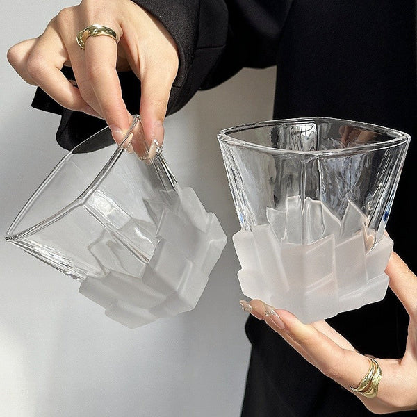 Elosung 4 Pcs Frosted Ice Cube Glass Creative Whiskey Premium Textured Tumbler 300Ml Capacity For Home Bars Glassware & Drinkware