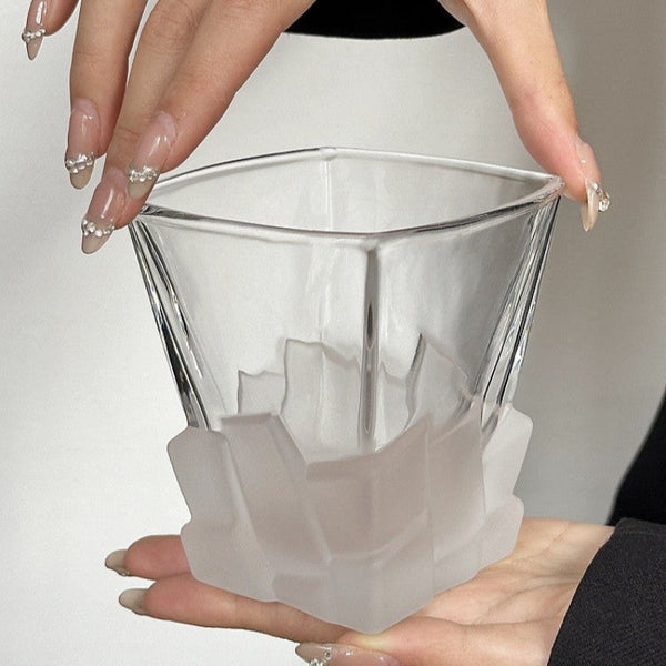 Elosung 4 Pcs Frosted Ice Cube Glass Creative Whiskey Premium Textured Tumbler 300Ml Capacity For Home Bars Glassware & Drinkware