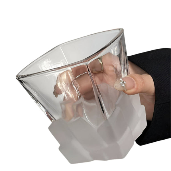 Elosung 4 Pcs Frosted Ice Cube Glass Creative Whiskey Premium Textured Tumbler 300Ml Capacity For Home Bars Glassware & Drinkware