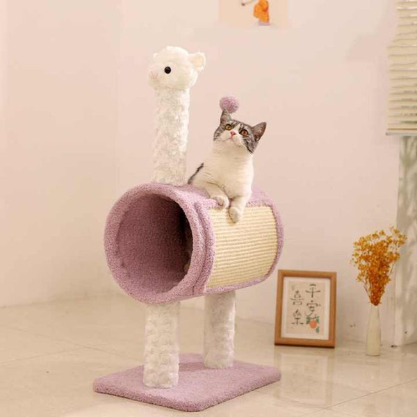 Elosung Purple Llama Themed Cat Tree With Tunnel Multi Functional Scratching Post Playhouse Furniture & Scratchers