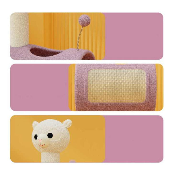 Elosung Purple Llama Themed Cat Tree With Tunnel Multi Functional Scratching Post Playhouse Furniture & Scratchers