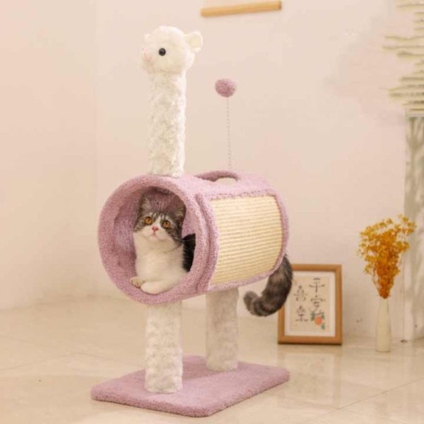Elosung Purple Llama Themed Cat Tree With Tunnel Multi Functional Scratching Post Playhouse Furniture & Scratchers