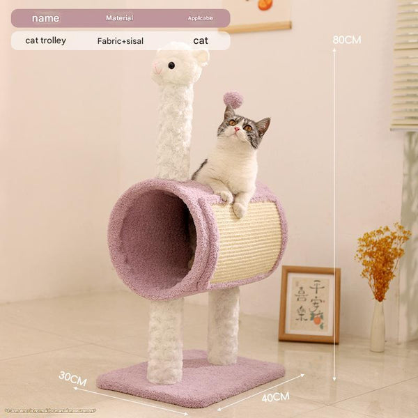 Elosung Purple Llama Themed Cat Tree With Tunnel Multi Functional Scratching Post Playhouse Furniture & Scratchers