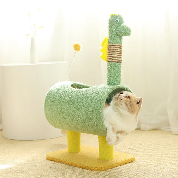 Elosung Green Dinosaur Theme Cat Tree With Tunnel Multi Functional Scratching Post And Playhouse Furniture & Scratchers