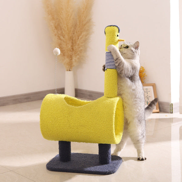 Elosung Yellow Chicken Theme Cat Tree With Tunnel Multi Functional Scratching Post And Playhouse Furniture & Scratchers