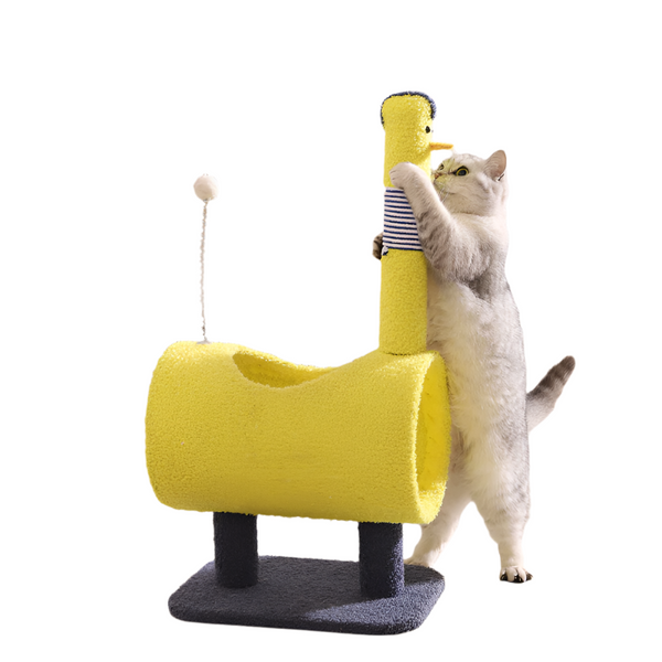 Elosung Yellow Chicken Theme Cat Tree With Tunnel Multi Functional Scratching Post And Playhouse Furniture & Scratchers