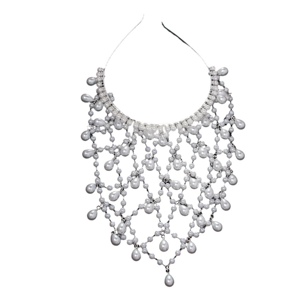Elosung 1 Sets Of Silver Bohemian Pearl Net Headband A Mesh Hair Accessory For Women | Elegant Faux Bridal Hairpiece Headbands