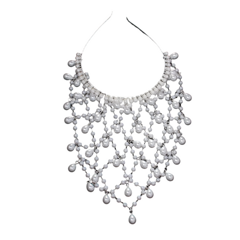 Elosung Silver Bohemian Pearl Net Headband A Mesh Hair Accessory For Women | Elegant Faux Bridal Hairpiece Headbands