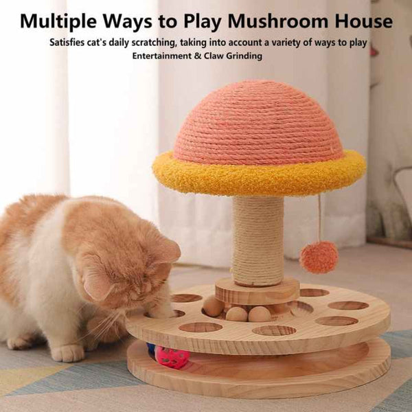 Elosung Large Pink Interactive Cat Scratching Post With Ball Track Fun Mushroom Shaped Toy For Play And Entertainment Furniture & Scratchers