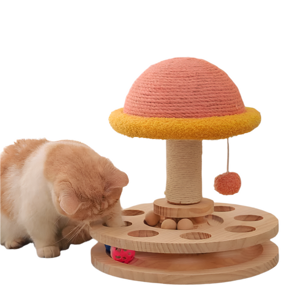 Elosung Small Pink Interactive Cat Scratching Post With Ball Track Fun Mushroom Shaped Toy For Play And Entertainment Furniture & Scratchers