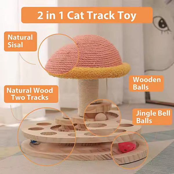 Elosung Small Pink Interactive Cat Scratching Post With Ball Track Fun Mushroom Shaped Toy For Play And Entertainment Furniture & Scratchers