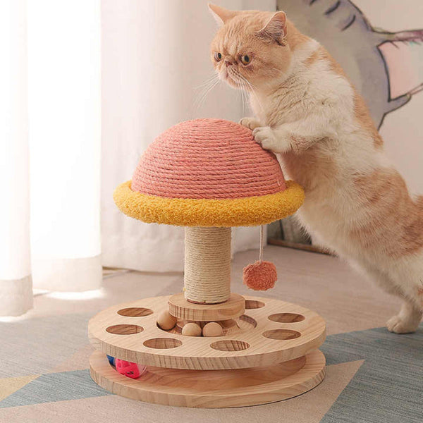 Elosung Small Pink Interactive Cat Scratching Post With Ball Track Fun Mushroom Shaped Toy For Play And Entertainment Furniture & Scratchers