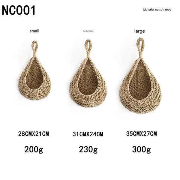 Elosung Khaki 3 Piece Wall Mounted Cotton Rope Storage Baskets Large Medium And Small Hand Woven Fruit/Vegetable/Storage Nets (Large Weight 300G 230G