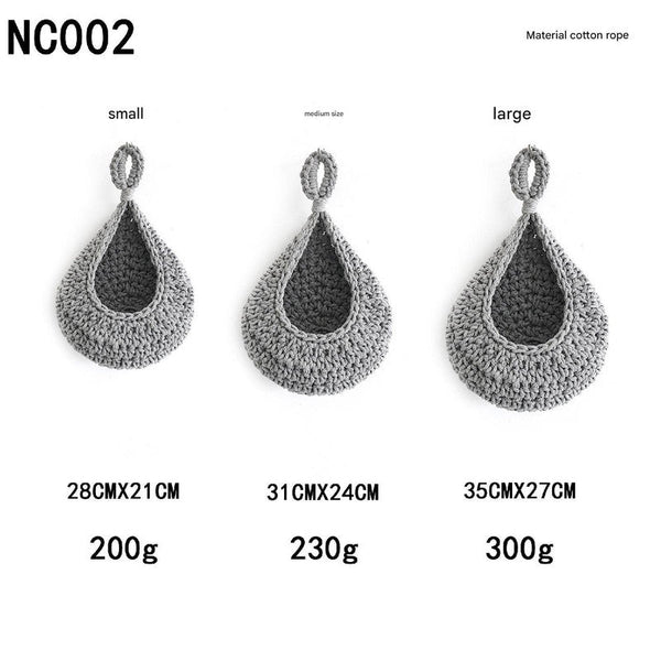 Elosung Grey 3 Piece Wall Mounted Cotton Rope Storage Baskets Large Medium And Small Hand Woven Fruit/Vegetable/Storage Nets (Large Weight 300G 230G 2