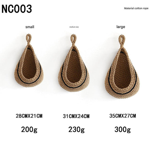 Elosung Khaki 3 Piece Wall Mounted Cotton Rope Storage Baskets Large Medium And Small Hand Woven Fruit/Vegetable/Storage Nets (Large Weight 300G 230G