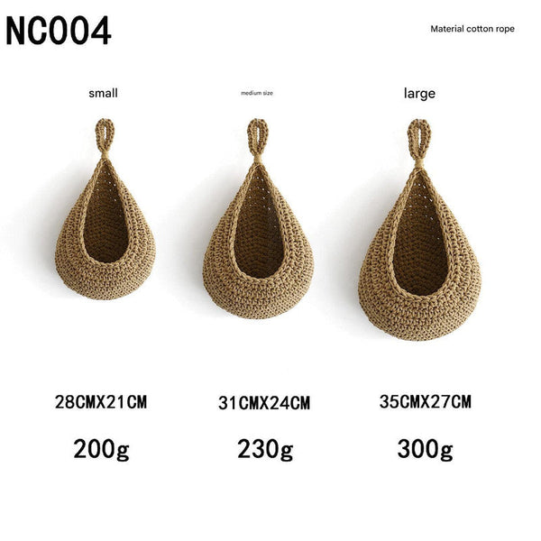 Elosung Khaki 3 Piece Wall Mounted Cotton Rope Storage Baskets Large Medium And Small Hand Woven Fruit/Vegetable/Storage Nets (Large Weight 300G 230G