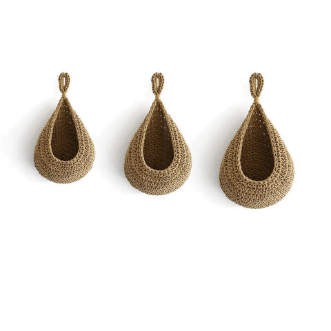 Elosung Khaki 3 Piece Wall Mounted Cotton Rope Storage Baskets Large Medium And Small Hand Woven Fruit/Vegetable/Storage Nets (Large Weight 300G 230G