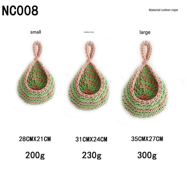 Elosung Green And Pink 3 Piece Wall Mounted Cotton Rope Storage Baskets Large Medium Small Hand Woven Fruit/Vegetable/Storage Nets (Large Weight 300G