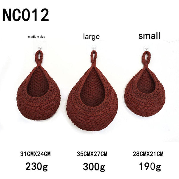 Elosung Red 3 Piece Wall Mounted Cotton Rope Storage Baskets A Large Medium And Small Hand Woven Fruit/Vegetable/Storage Nets (Large Weight 300G 230G