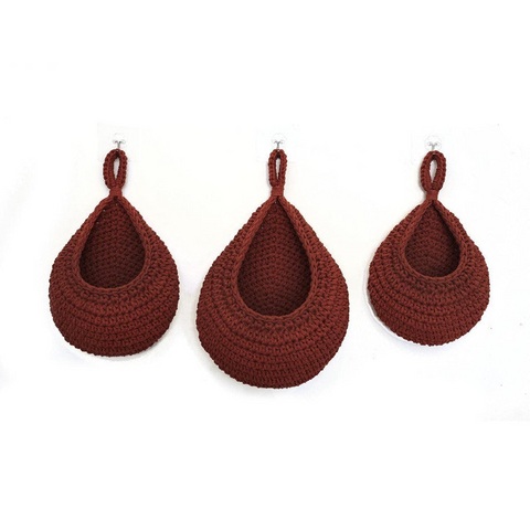 Elosung Red 3 Piece Wall Mounted Cotton Rope Storage Baskets A Large Medium And Small Hand Woven Fruit/Vegetable/Storage Nets (Large Weight 300G 230G