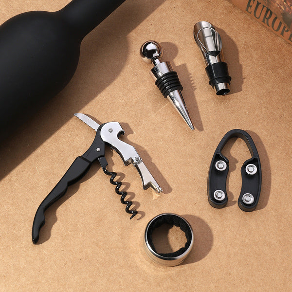 Elosung Red Closure Creative Wine Accessories 5 Piece High Grade Tool Gift Multi Tools