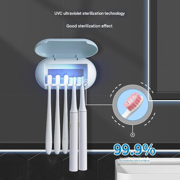 Elosung Blue Wall Mounted Toothbrush Sterilizer With Uv C Disinfection And Drying Usb Rechargeable Family 5 Brush Holder Abs Material Tumblers & Tooth
