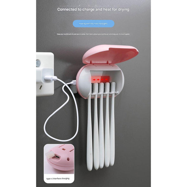 Elosung Blue Wall Mounted Toothbrush Sterilizer With Uv C Disinfection And Drying Usb Rechargeable Family 5 Brush Holder Abs Material Tumblers & Tooth