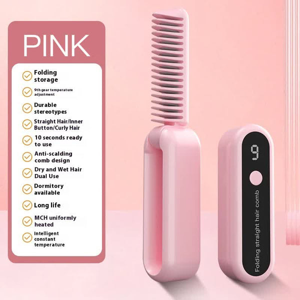 Elosung Pink Portable Foldable Cordless Hair Straightener With Ionic Technology Compact Travel Design And Quick Easy Usb Charging Straightening & Curl