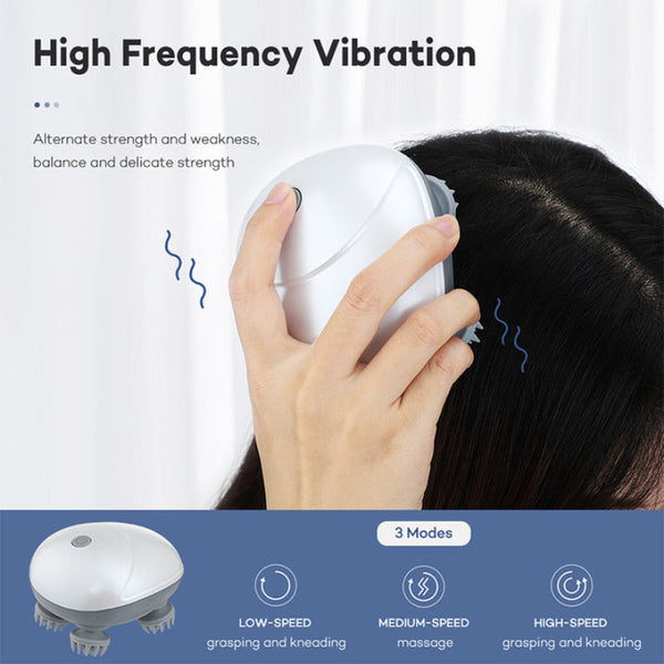 Elosung Silver Mini Electric Head Massager Portable 3D Device Waterproof Multifunctional Relaxation & Pet Care Rechargeable 6 Techniques Modes Compact