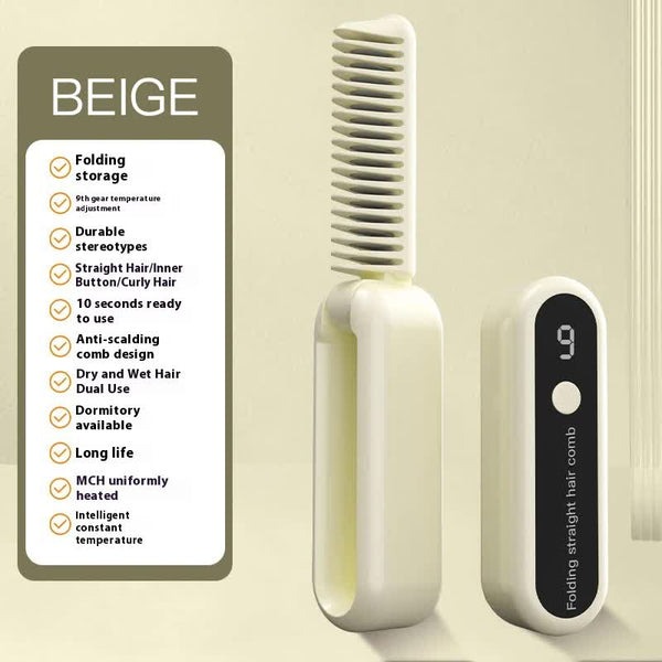 Elosung Beige Portable Foldable Cordless Hair Straightener With Ionic Technology Compact Travel Design And Quick Easy Usb Charging Straightening & Cur