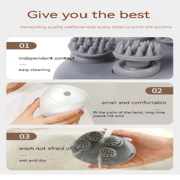 Elosung Green Mini Electric Head Massager 3D Device Waterproof Multifunctional Relaxation & Pet Care Rechargeable 6 Techniques Modes Compact Design Ma