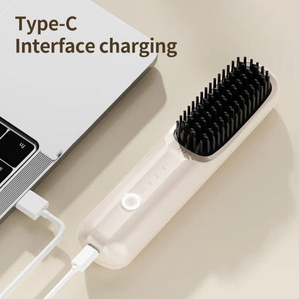 Black Wireless Hair Straightening Brush 2 In 1 Styling Tool With Usb Charging Ceramic Heat Technology And Compact Design Straightening & Curling Irons