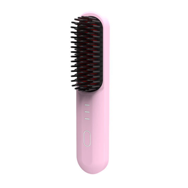 Elosung Pink Wireless Hair Straightening Brush Portable 2 In 1 Styling Tool With Usb Charging Ceramic Heat Technology And Compact Design Straightening