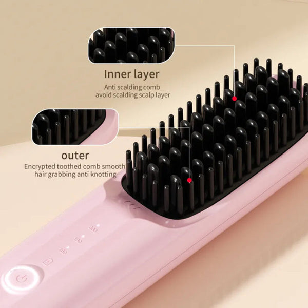 Yellow Wireless Hair Straightening Brush Portable 2 In 1 Styling Tool With Usb Charging Ceramic Heat Technology And Compact Design Straightening & Cur