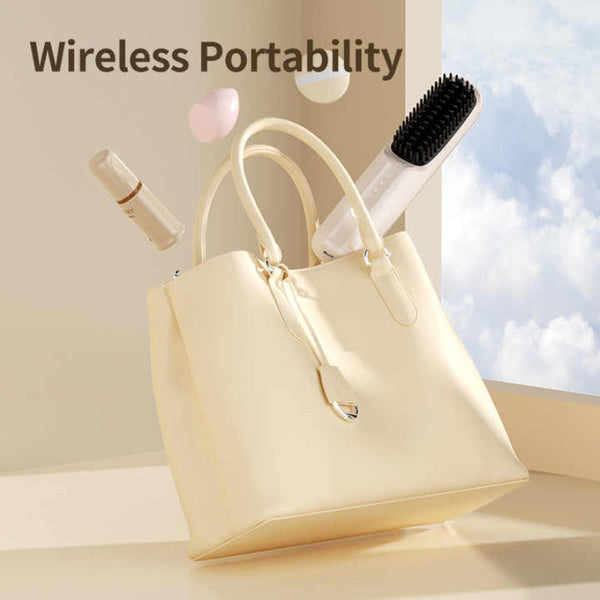 Yellow Wireless Hair Straightening Brush Portable 2 In 1 Styling Tool With Usb Charging Ceramic Heat Technology And Compact Design Straightening & Cur