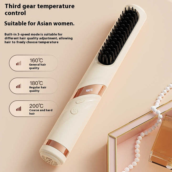 Elosung Purple Portable Usb Rechargeable Cold Wind Ionic Hair Straightening Brush Multi Functional Straightener And Curler Lightweight Travel Friendly