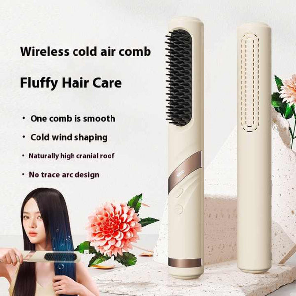Blue Usb Rechargeable Cold Wind Ionic Hair Straightening Brush Multi Functional Straightener Curler Lightweight Travel Friendly Straightening & Curlin