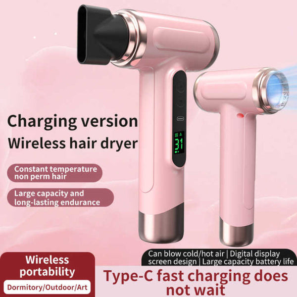Elosung White Wireless Hair Dryer With Cold & Hot Air Large Capacity Rechargeable Ionic Fast Drying Lightweight And Compact For Home Travel Hair Dryer