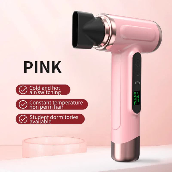 Elosung Pink Wireless Hair Dryer With Cold & Hot Air Portable Large Capacity Rechargeable Ionic Fast Drying Lightweight And Compact For Home Travel Ha