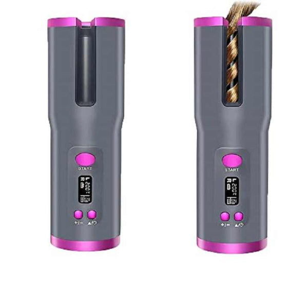 Grey And Pink Automatic Hair Curler Usb Rechargeable Safe Curling Iron For Quick Styling Anti Scald Design Compact Lightweight Straightening & Curling