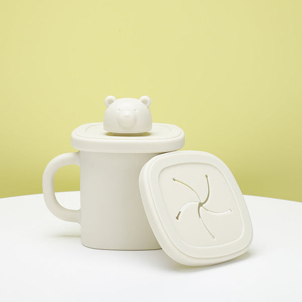 Light Yellow Silicone Little One Training Cup With Dual Handles Duck Bill & Snack Lids Spill Proof Drop Sippy Cups & Mugs