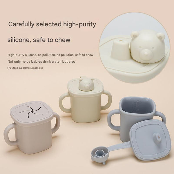 Light Yellow Silicone Little One Training Cup With Dual Handles Duck Bill & Snack Lids Spill Proof Drop Sippy Cups & Mugs