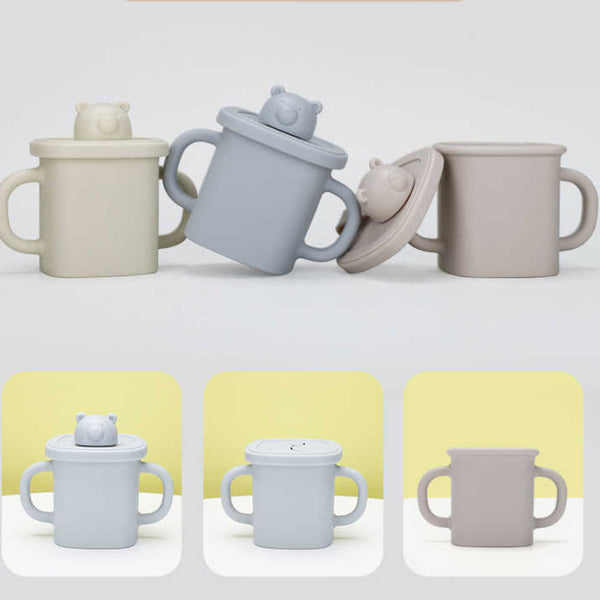 Light Yellow Silicone Little One Training Cup With Dual Handles Duck Bill & Snack Lids Spill Proof Drop Sippy Cups & Mugs