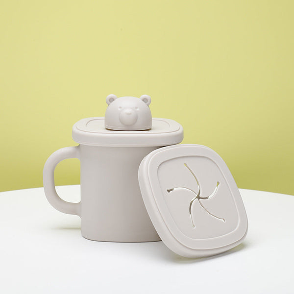 Light Brown Silicone Little One Training Cup With Dual Handles Duck Bill & Snack Lids Spill Proof Drop Sippy Cups & Mugs