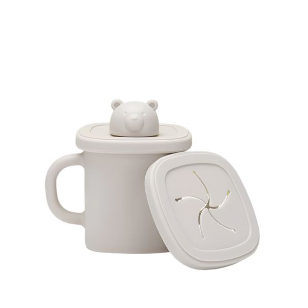 Light Brown Silicone Little One Training Cup With Dual Handles Duck Bill & Snack Lids Spill Proof Drop Sippy Cups & Mugs