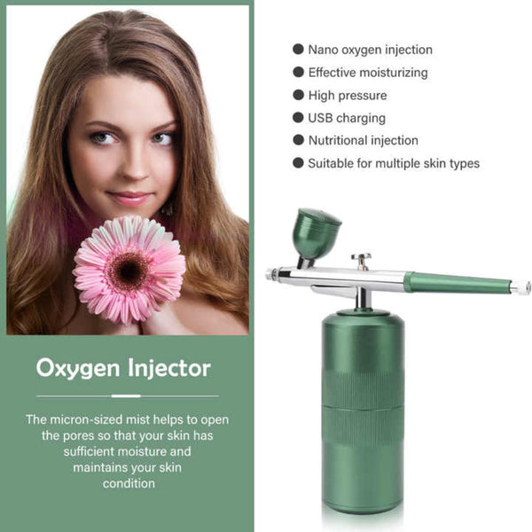 Green Oxygen Infusion Nano Spray Facial Beauty Instrument High Pressure Needle Free Skin Care Mist Sprayer Anti Aging Products
