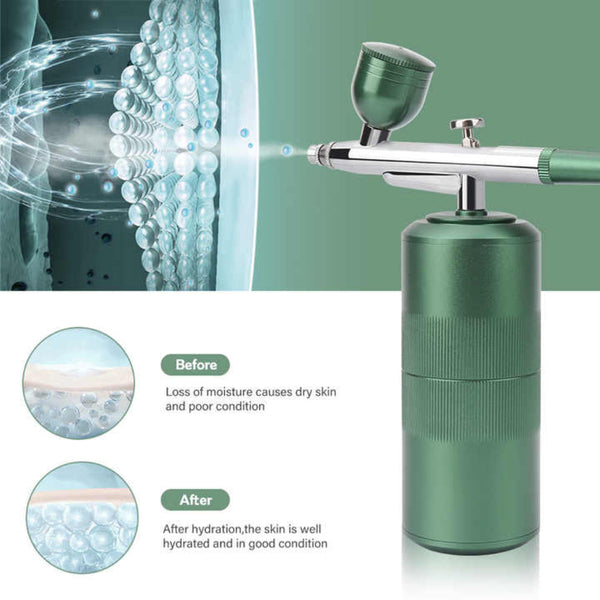 Green Oxygen Infusion Nano Spray Facial Beauty Instrument High Pressure Needle Free Skin Care Mist Sprayer Anti Aging Products