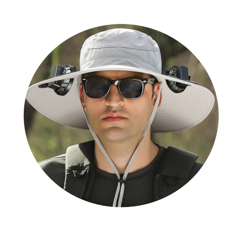 Light Gray Solar Powered Cooling Wide Brim Hat Usb Rechargeable Dual Fan Fisherman Cap Upf50+ Sun Protection And Quick Dry Design For Men Women Hats &