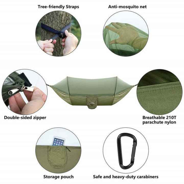 Elosung Black Automatic Pop Up Mosquito Net Hammock 200Kg Load Capacity Lightweight Outdoor Camping Gear With Quick Setup And Durable Design Insect Ne